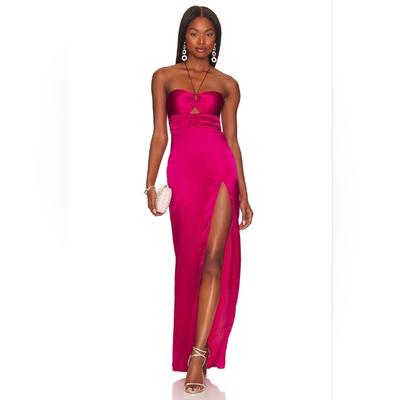 NEW Amanda Uprichard X REVOLVE Destina Silk Gown in Fuschia | Sz Large - Picture 3 of 10